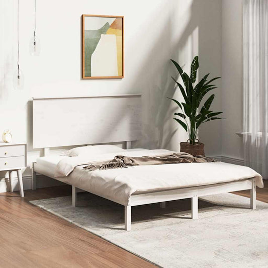 vidaXL Bed Frame | White | Solid pinewood | Double | Durable | Bed Frame