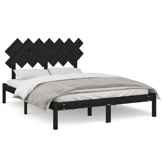 vidaXL Bed Frame | Black | Solid pine wood, Plywood | 140x190 cm |  Durable