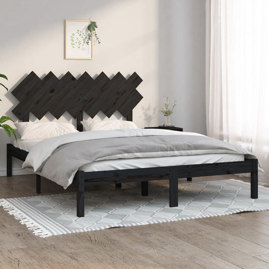 vidaXL Bed Frame | Black | Solid pine wood, Plywood | 140x190 cm |  Durable