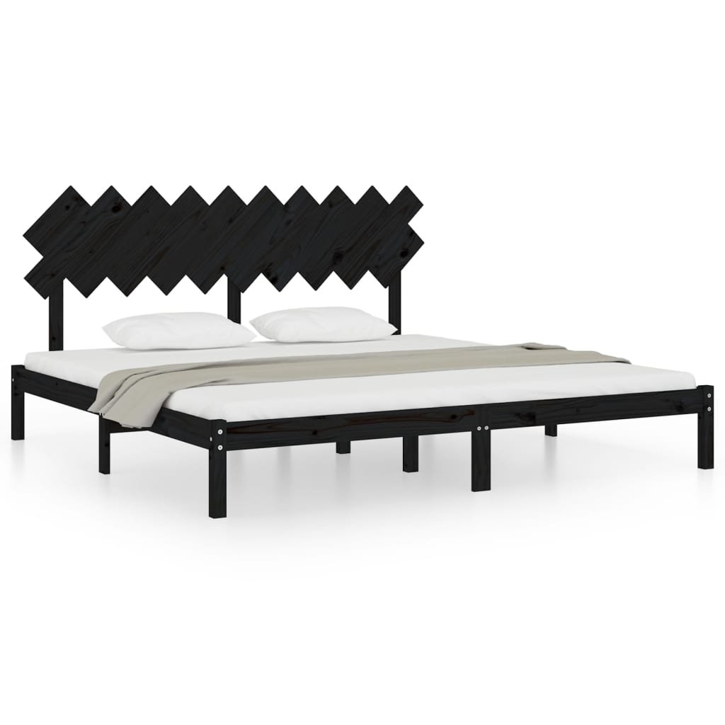 vidaXL Bed Frame | Black | Solid Pine Wood, Plywood | Double Bed | Durable