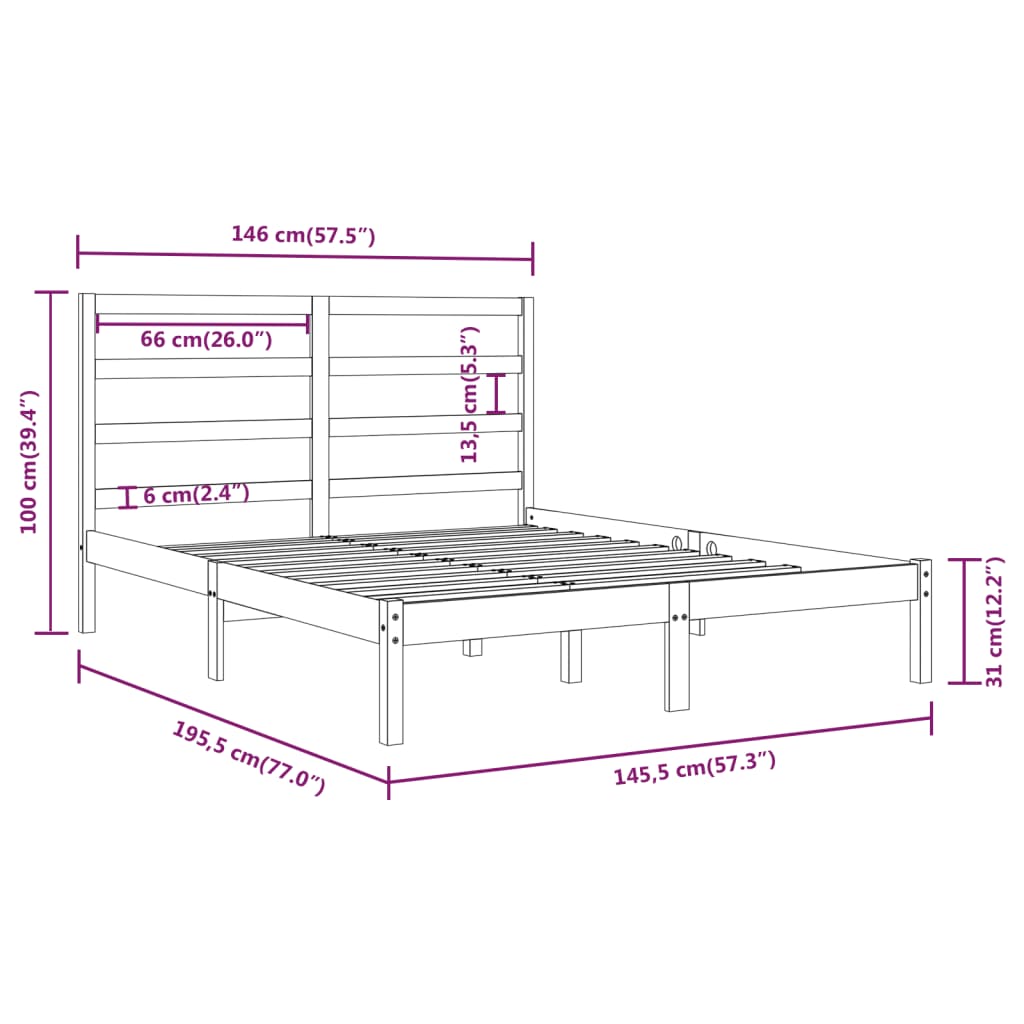 vidaXL Bed Frame without Mattress Black 140x190 cm Solid Wood Pine