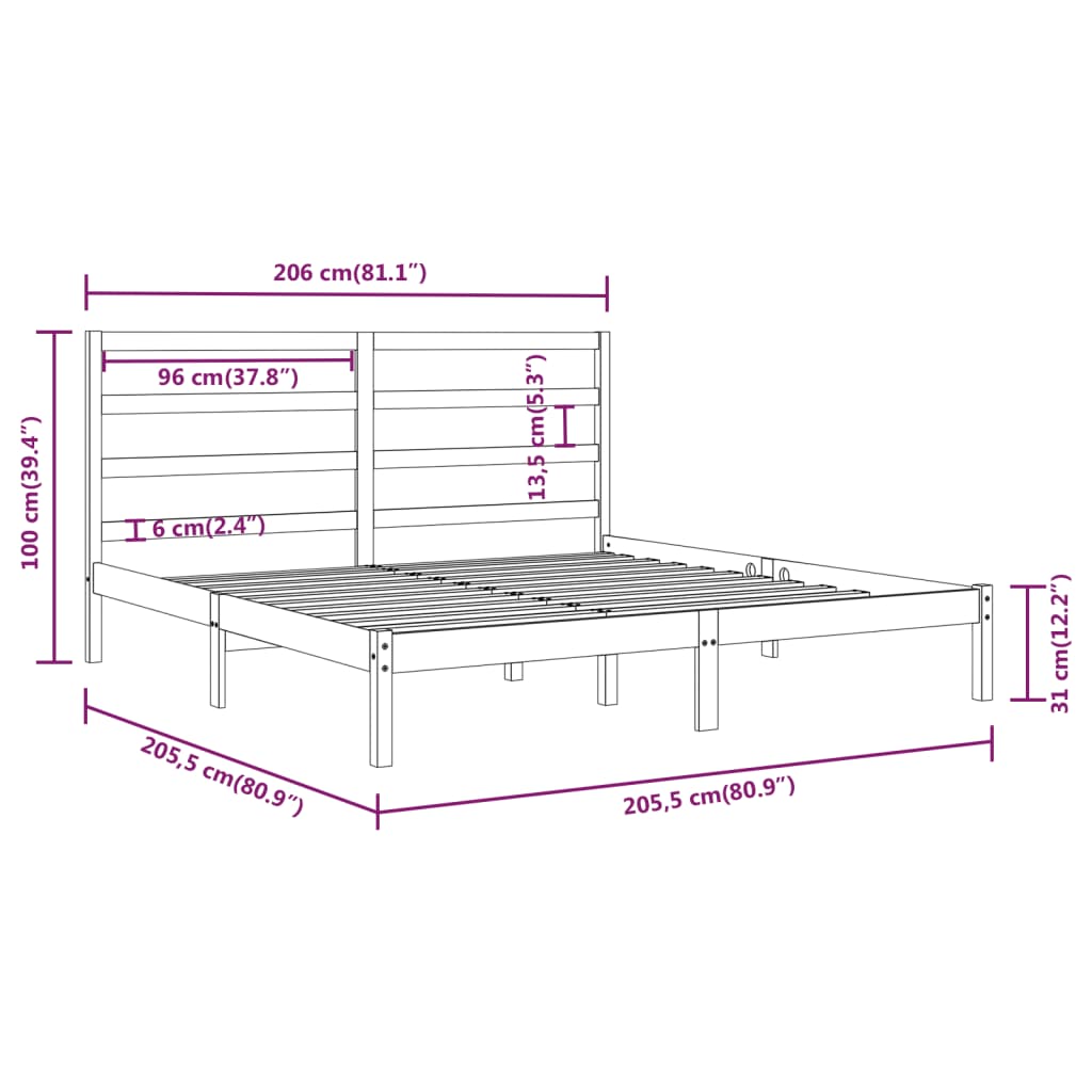 vidaXL Bed Frame without Mattress Black 200x200 cm Solid Wood Pine