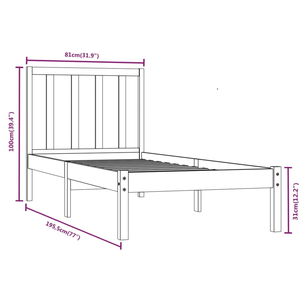 vidaXL Bed Frame | Natural pine | Solid pine wood | Small Single | Durable