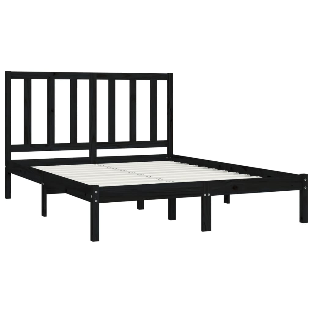 vidaXL Bed Frame without Mattress Black Solid Wood Pine 140x190 cm