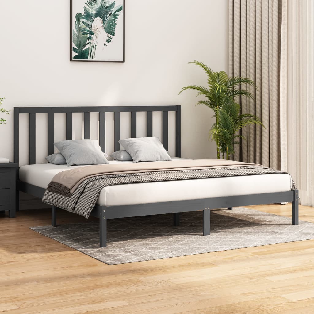 vidaXL Bed Frame without Mattress Grey Solid Wood Pine 200x200 cm