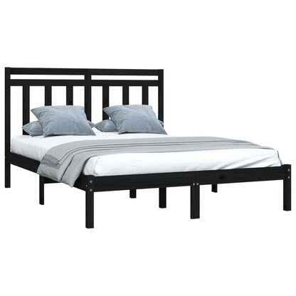 vidaXL Bed Frame | Black | Solid Pine Wood, Plywood | 140 x 190 cm | Simple