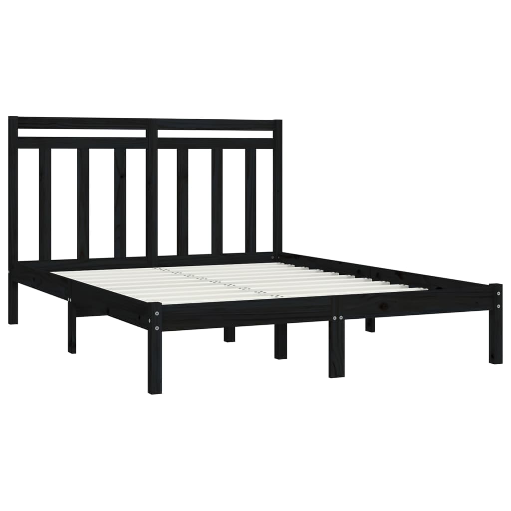 vidaXL Bed Frame | Black | Solid Pine Wood, Plywood | 140 x 190 cm | Simple