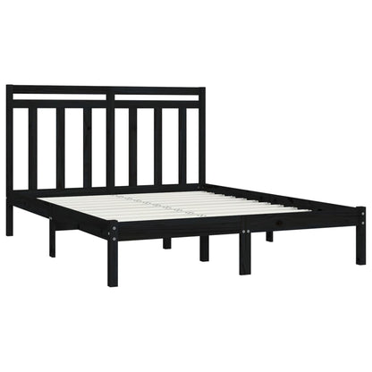 vidaXL Bed Frame | Black | Solid Pine Wood, Plywood | 140 x 190 cm | Simple