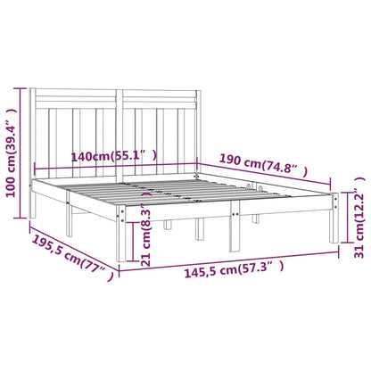 vidaXL Bed Frame | Black | Solid Pine Wood, Plywood | 140 x 190 cm | Simple
