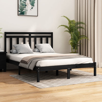 vidaXL Bed Frame | Black | Solid Pine Wood, Plywood | 140 x 190 cm | Simple
