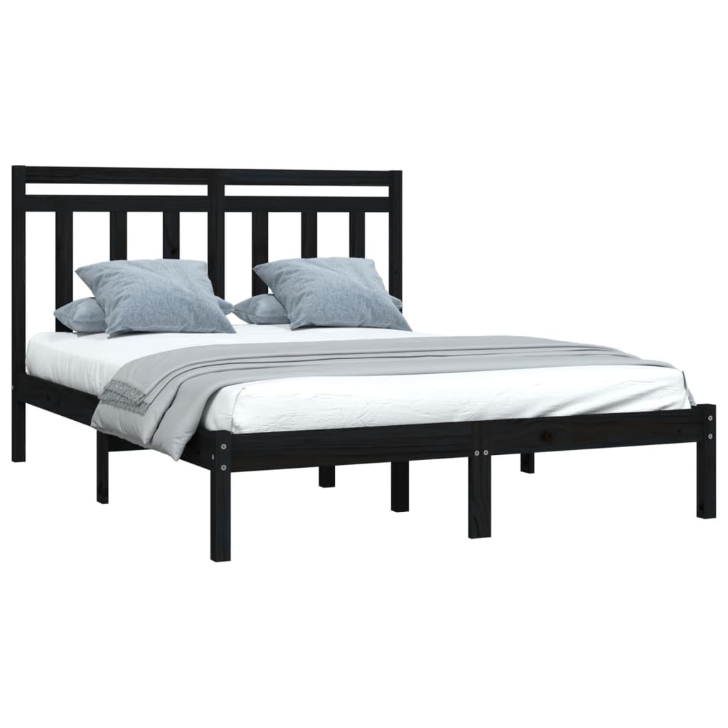 vidaXL Bed Frame without Mattress Black 150x200 cm King Size Solid Wood