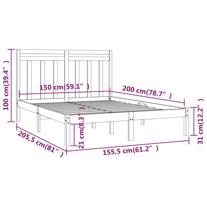 vidaXL Bed Frame without Mattress Black 150x200 cm King Size Solid Wood