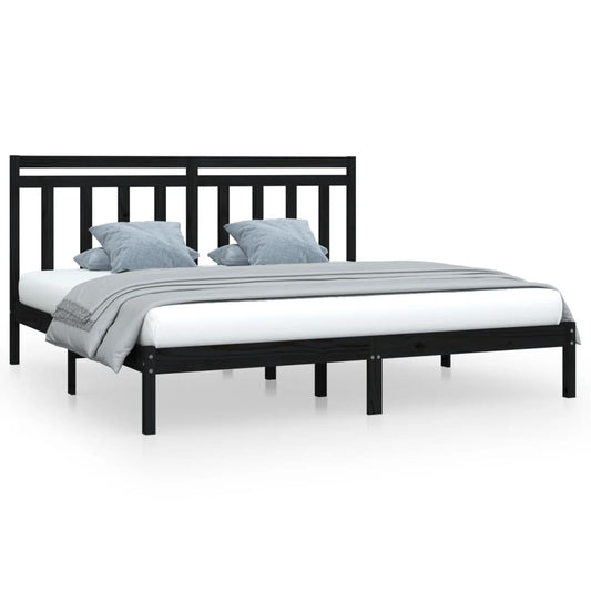 vidaXL Bed Frame | Black | Solid pine wood | 200 x 200 cm | Durable | Bed Frame