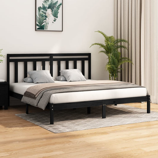 vidaXL Bed Frame | Black | Solid pine wood | 200 x 200 cm | Durable | Bed Frame