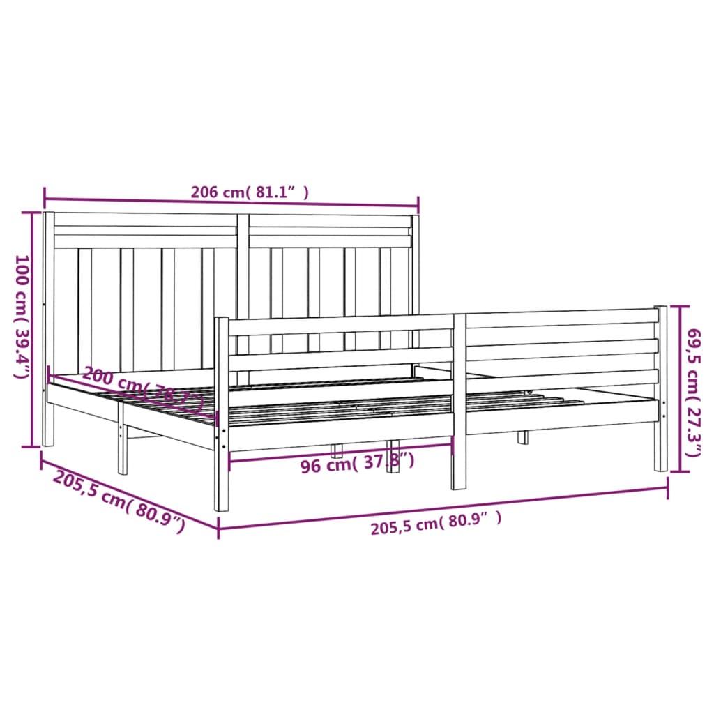 vidaXL Bed Frame without Mattress Grey 200x200 cm Solid Wood