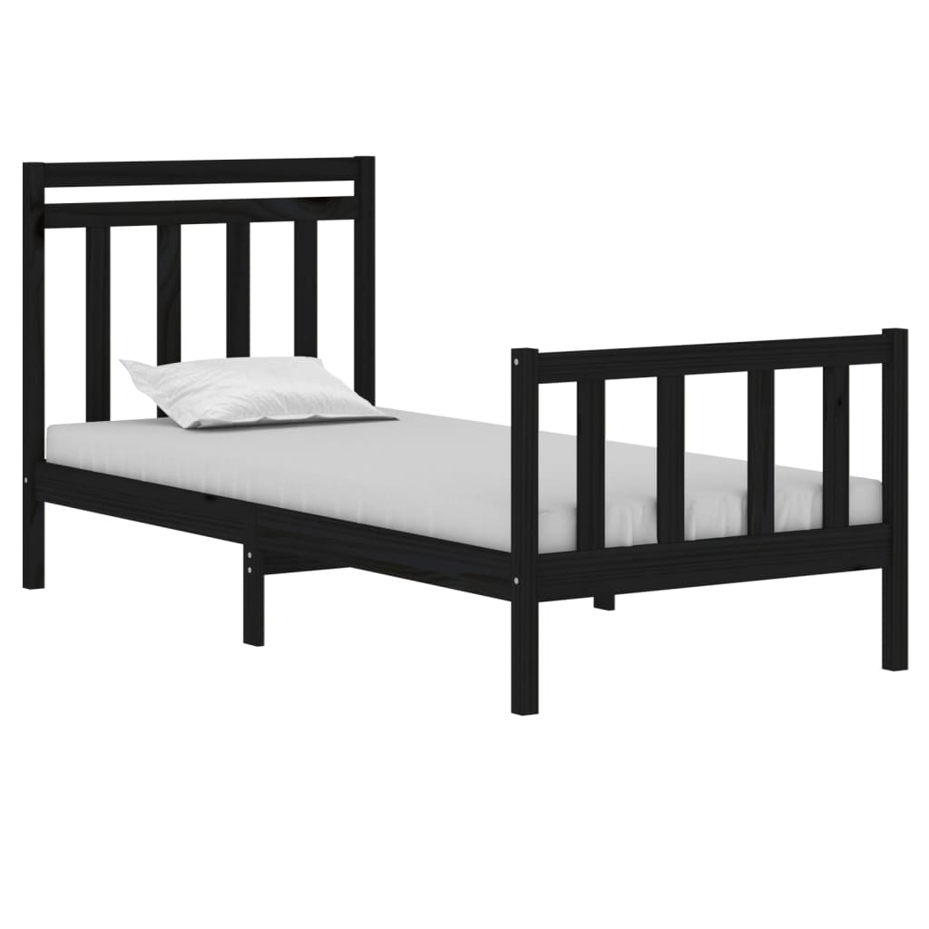 vidaXL Bed Frame without Mattress Black 75x190 cm Small Single Solid Wood