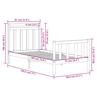 vidaXL Bed Frame without Mattress Black 75x190 cm Small Single Solid Wood