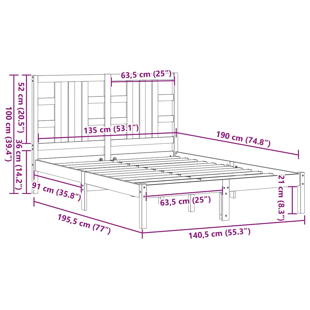vidaXL Bed Frame without Mattress 135x190 cm Double Solid Wood