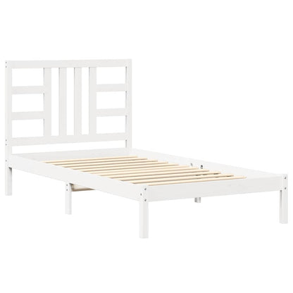 vidaXL Bed Frame | White | Solid pine wood | Single | Decorative Inlays