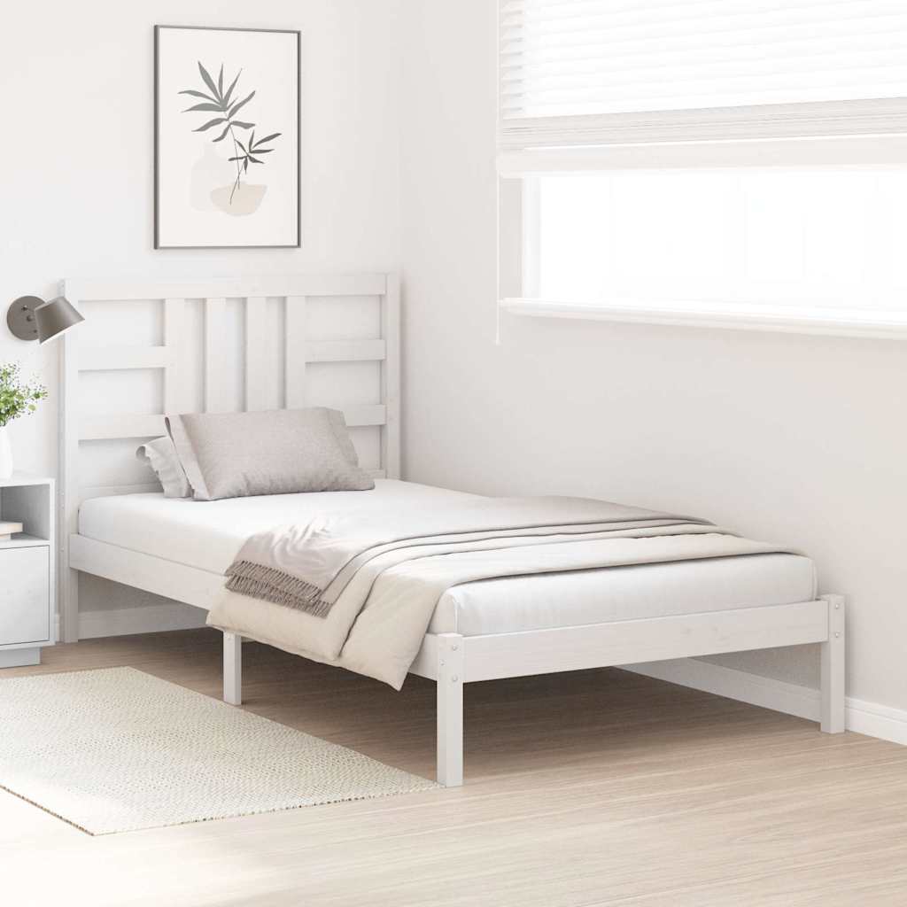 vidaXL Bed Frame | White | Solid pine wood | Single | Decorative Inlays