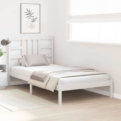 vidaXL Bed Frame | White | Solid pine wood | Single | Decorative Inlays