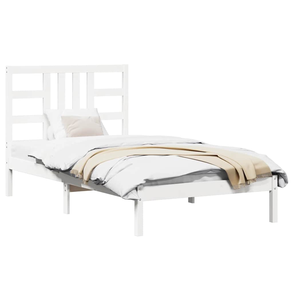 vidaXL Bed Frame | White | Solid pine wood | Single | Decorative Inlays