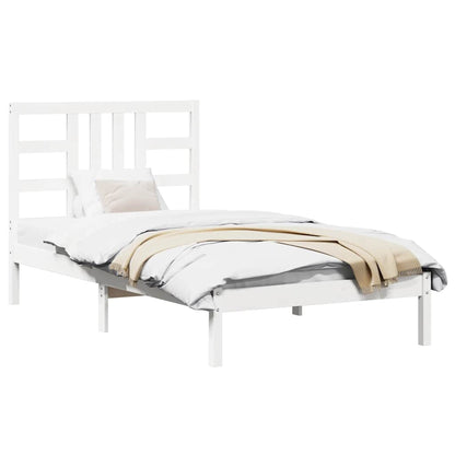 vidaXL Bed Frame | White | Solid pine wood | Single | Decorative Inlays