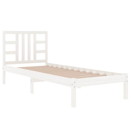 vidaXL Bed Frame | White | Solid pine wood | Single | Decorative Inlays