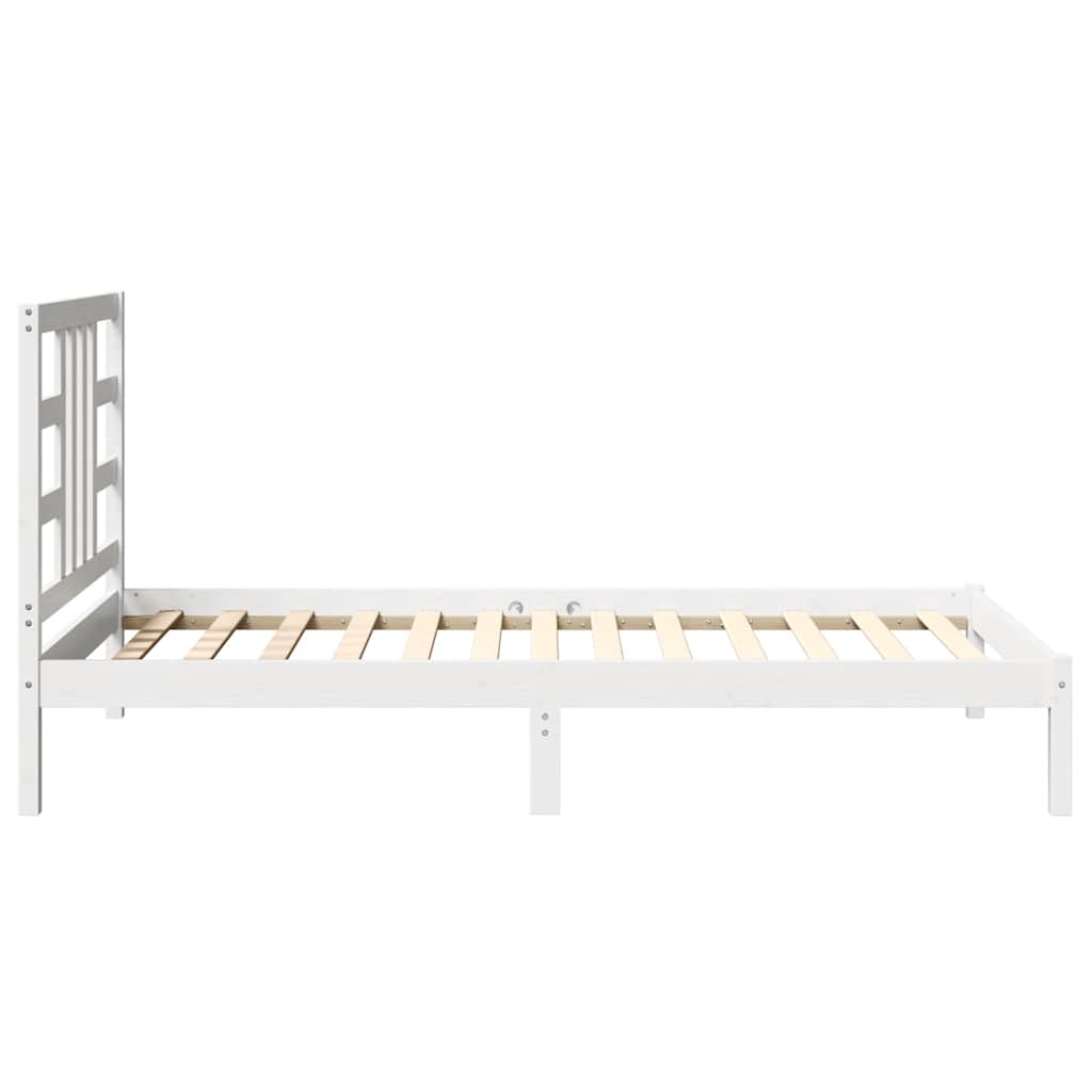 vidaXL Bed Frame | White | Solid pine wood | Single | Decorative Inlays