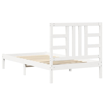 vidaXL Bed Frame | White | Solid pine wood | Single | Decorative Inlays