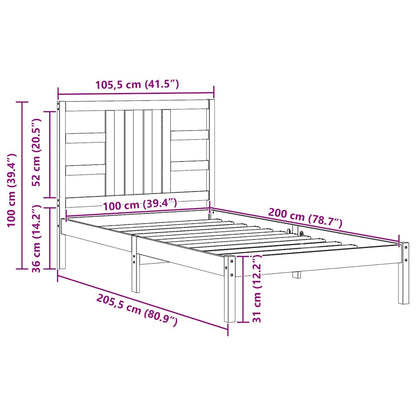 vidaXL Bed Frame | White | Solid pine wood | Single | Decorative Inlays