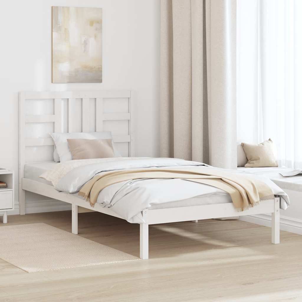 vidaXL Bed Frame | White | Solid pine wood | Single | Decorative Inlays