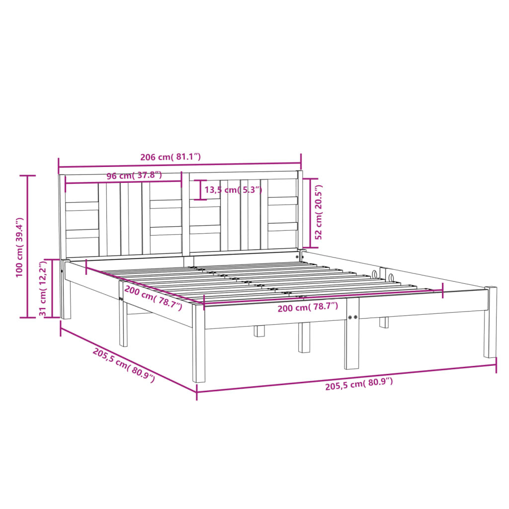 vidaXL Bed Frame without Mattress Honey Brown 200x200 cm Solid Wood