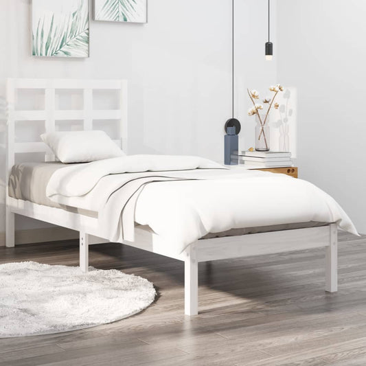 vidaXL Bed Frame | White | Solid pine wood | Small Single | Durable | Bed Frame