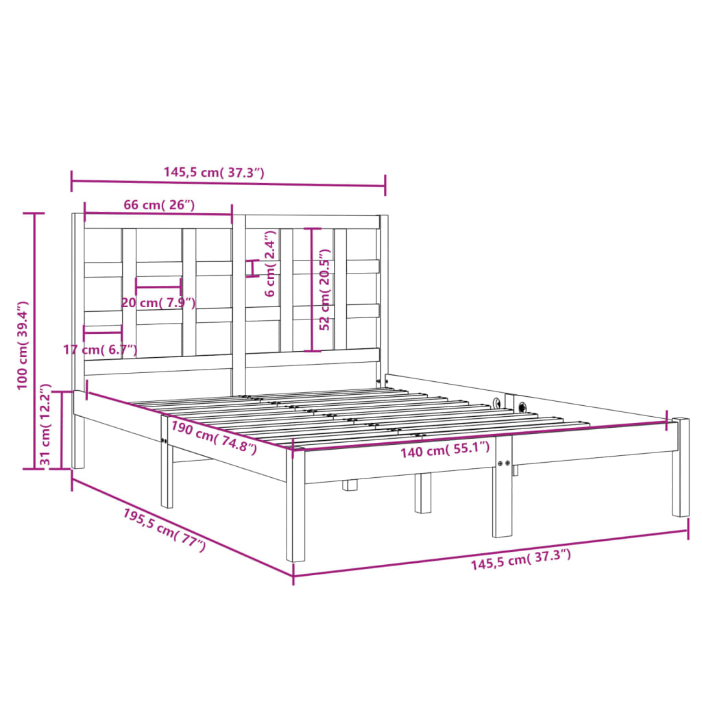vidaXL Bed Frame Solid Wood 140x190 cm