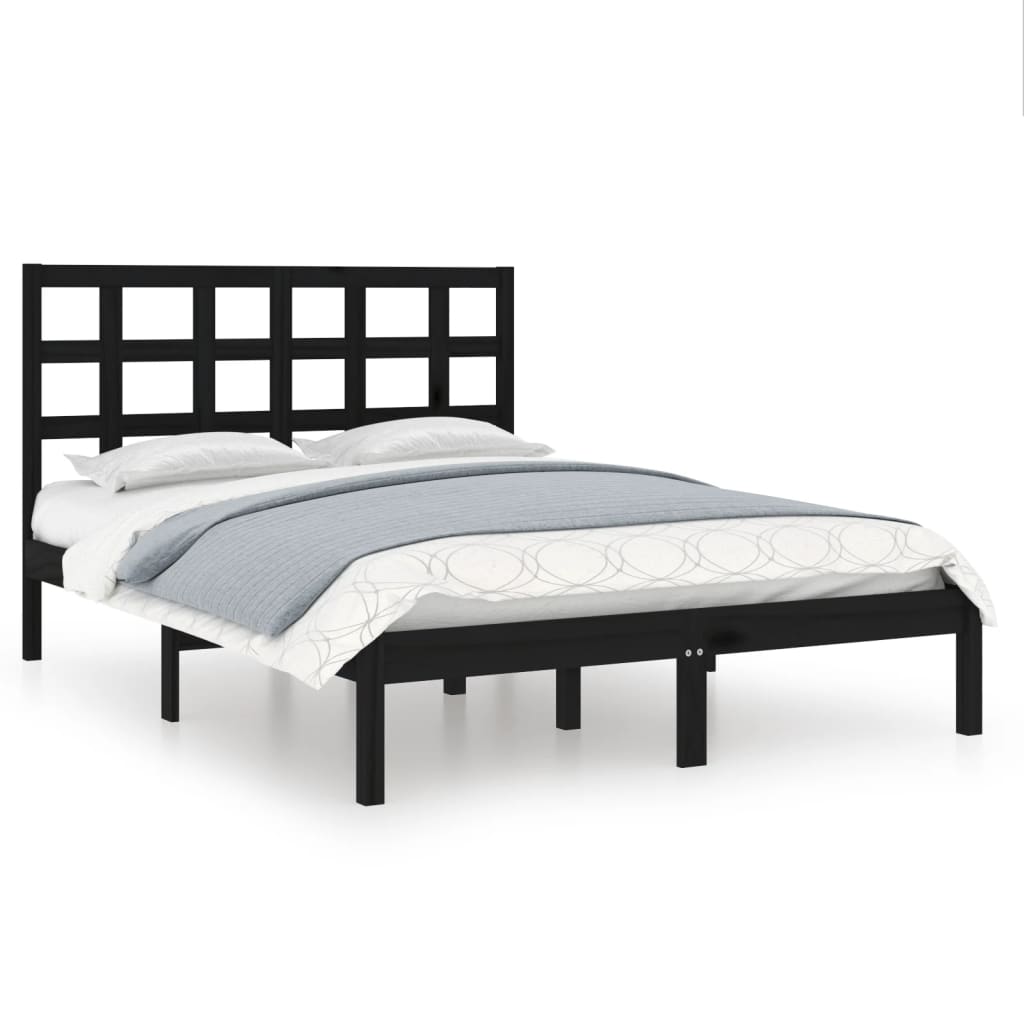 vidaXL Bed Frame | Black | Solid Pinewood | Double | Durable | Bed Frame