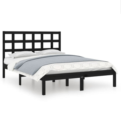vidaXL Bed Frame | Black | Solid Pinewood | Double | Durable | Bed Frame