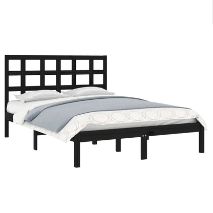 vidaXL Bed Frame | Black | Solid Pinewood | Double | Durable | Bed Frame