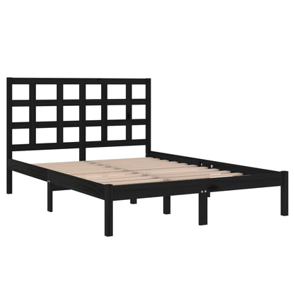 vidaXL Bed Frame | Black | Solid Pinewood | Double | Durable | Bed Frame