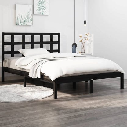 vidaXL Bed Frame | Black | Solid Pinewood | Double | Durable | Bed Frame