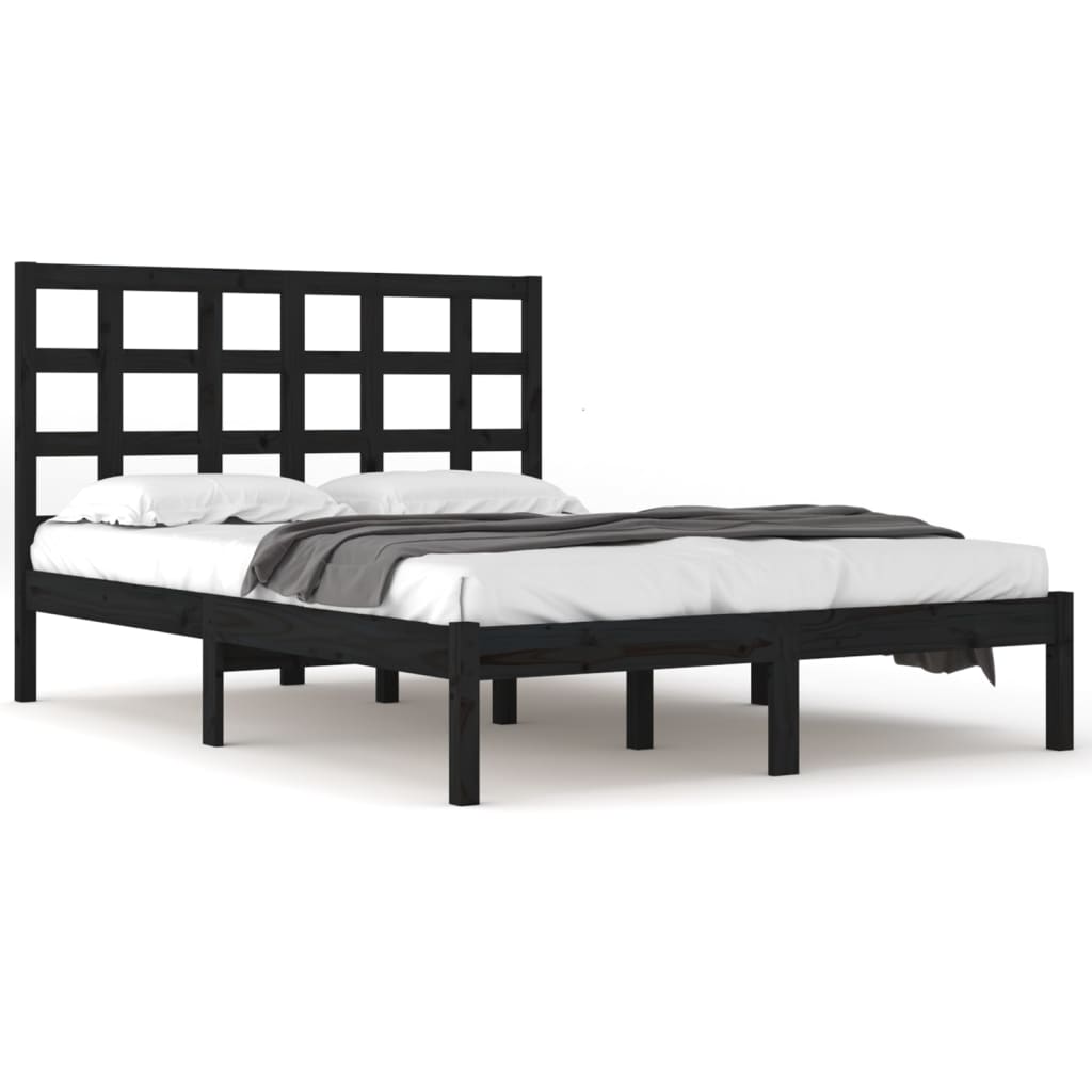 vidaXL Bed Frame | Black | Solid pinewood | Double | Simplistic | Bed Frame