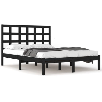 vidaXL Bed Frame | Black | Solid pinewood | Double | Simplistic | Bed Frame