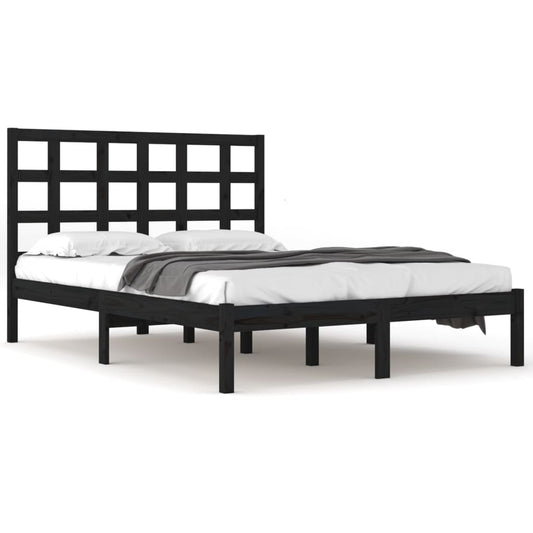 vidaXL Bed Frame | Black | Solid pinewood | Double | Simplistic | Bed Frame