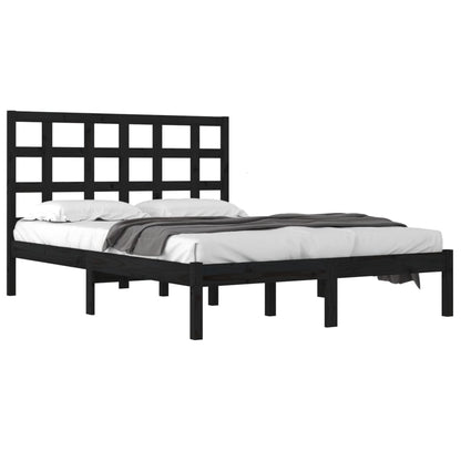 vidaXL Bed Frame | Black | Solid pinewood | Double | Simplistic | Bed Frame