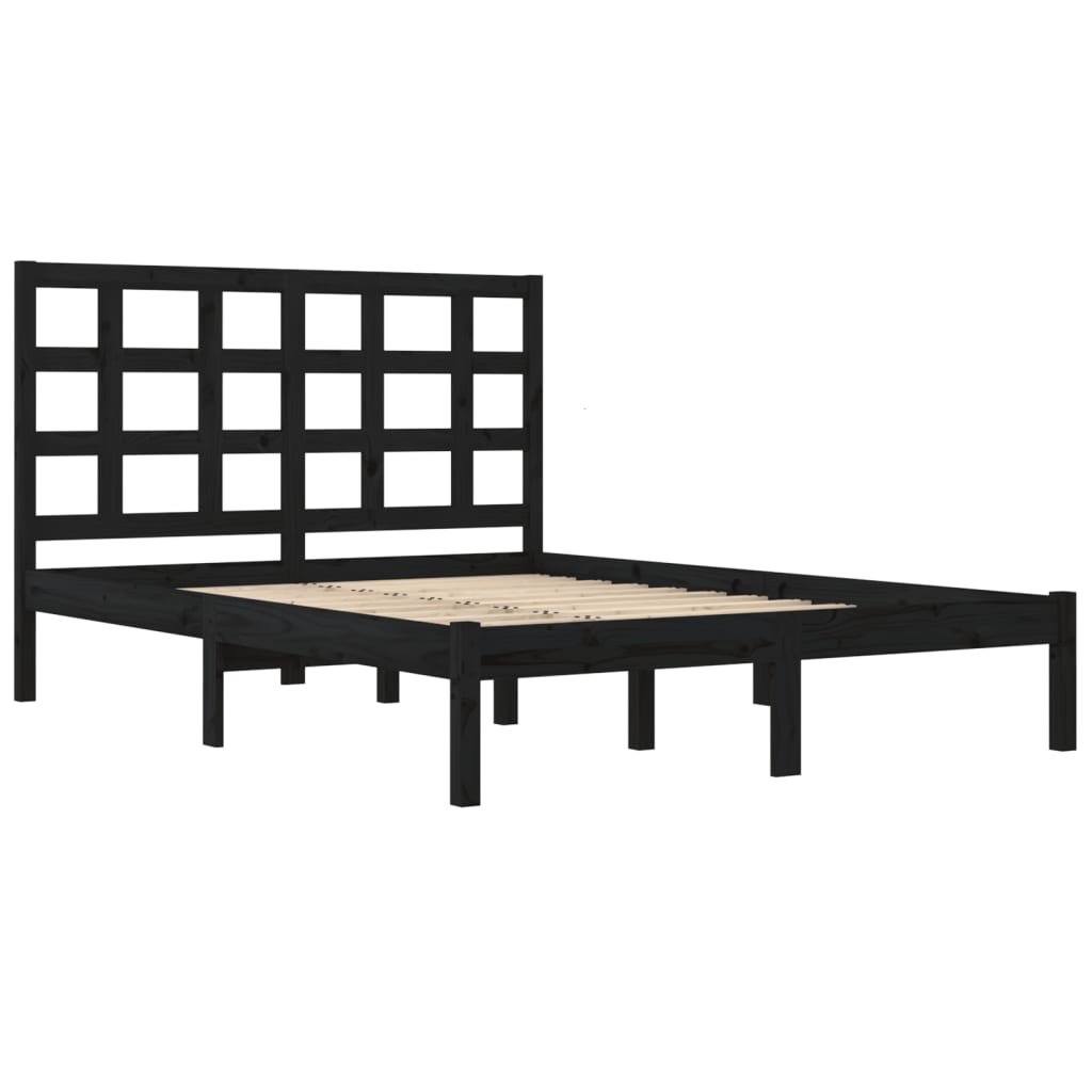 vidaXL Bed Frame | Black | Solid pinewood | Double | Simplistic | Bed Frame