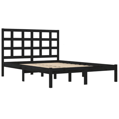 vidaXL Bed Frame | Black | Solid pinewood | Double | Simplistic | Bed Frame