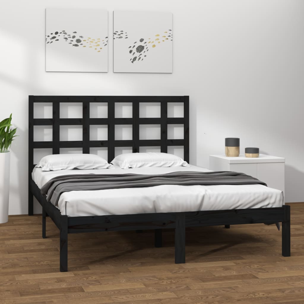 vidaXL Bed Frame | Black | Solid pinewood | Double | Simplistic | Bed Frame