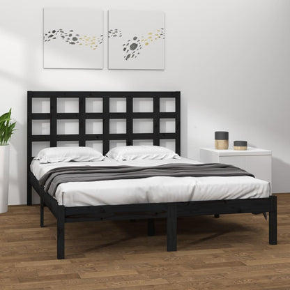 vidaXL Bed Frame | Black | Solid pinewood | Double | Simplistic | Bed Frame
