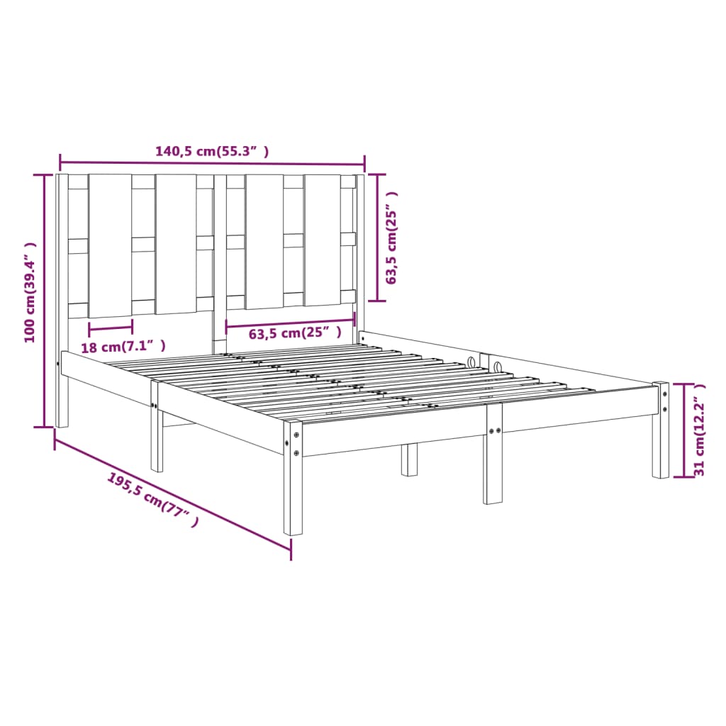 vidaXL Bed Frame | Natural Pine | Solid Pine Wood | Double | Durable | Bed Frame