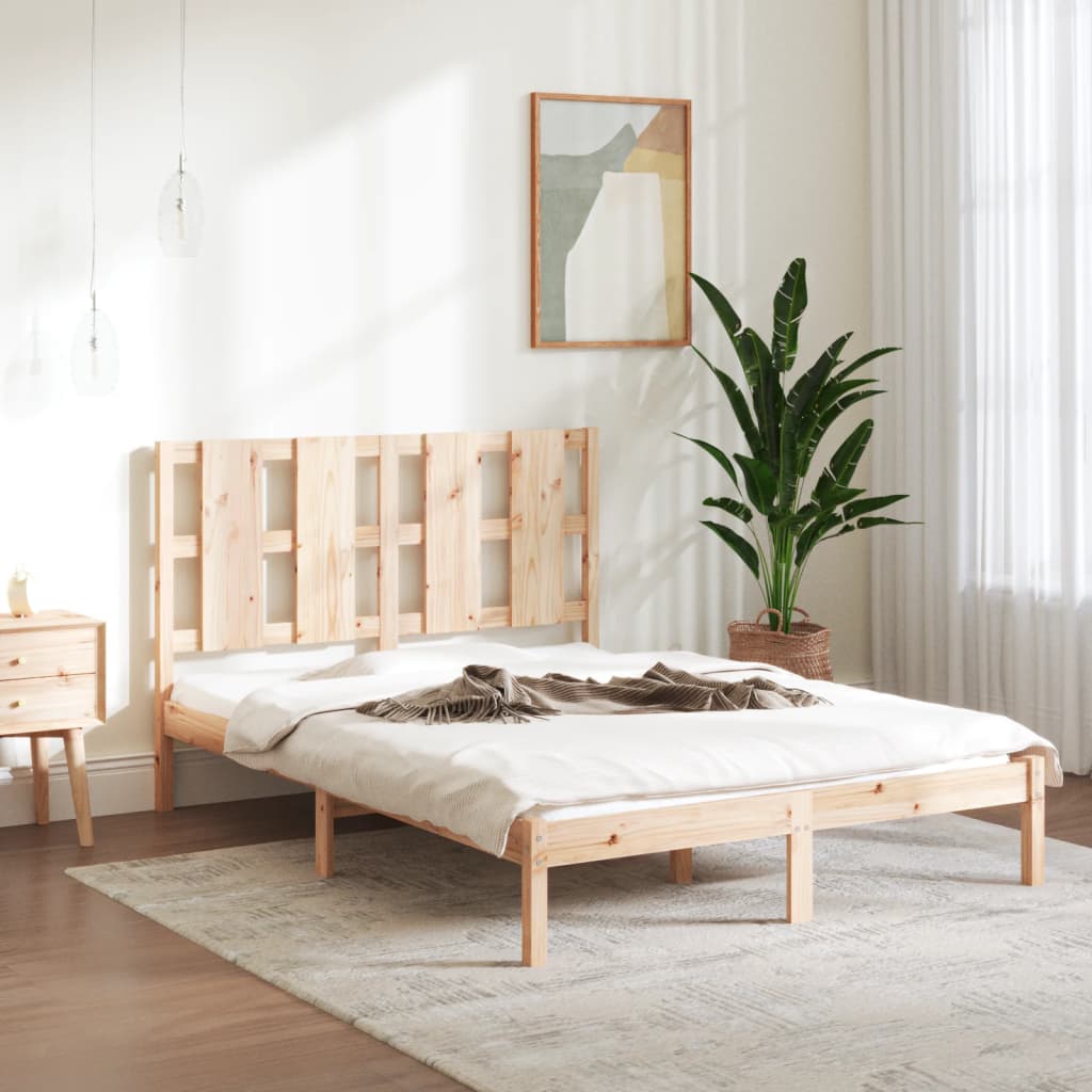 vidaXL Bed Frame | Natural Pine | Solid Pine Wood | Double | Durable | Bed Frame